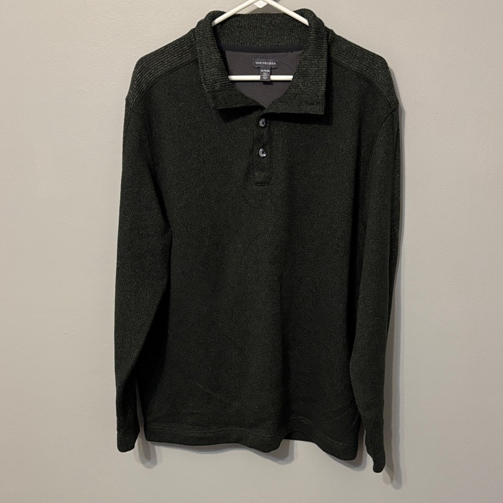 Van Heusen Men's Dark Green Long-Sleeve Polo Sweater